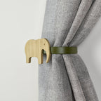 Safari animal curtain tieback right side view - Elephant oak tieback for kids