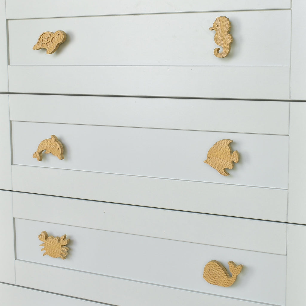 Ocean drawer knobs close-up right angle - Turtle Seahorse Dolphin Angelfish Crab Whale