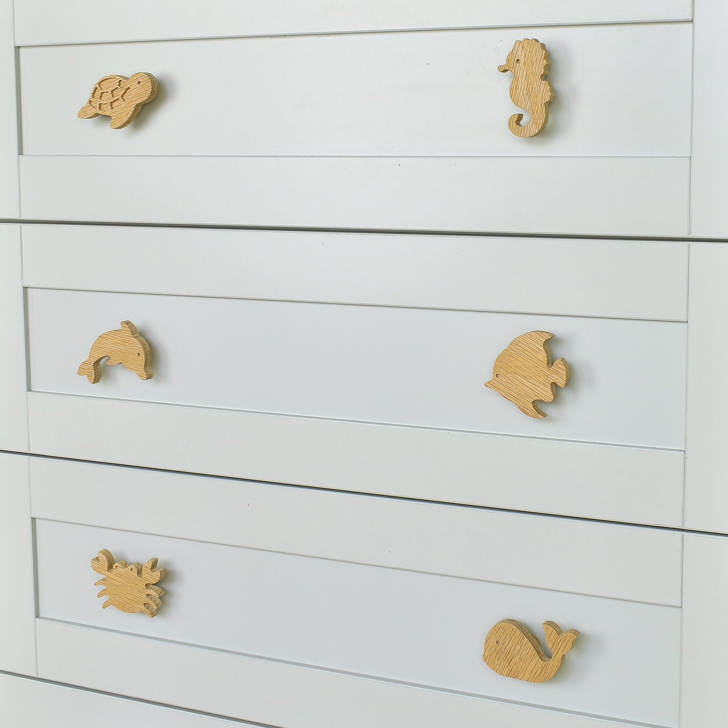 Ocean drawer knobs close-up right angle - Turtle Seahorse Dolphin Angelfish Crab Whale