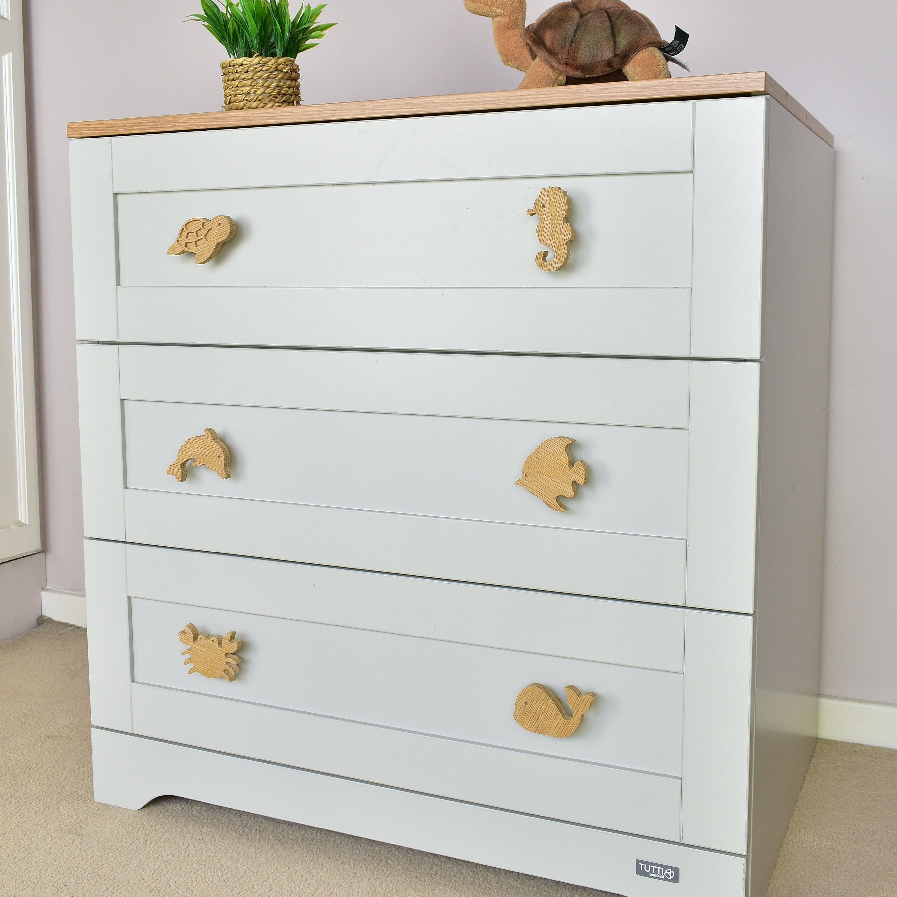 Ocean drawer knobs right angle - Turtle Seahorse Dolphin Angelfish Crab Whale wooden handles