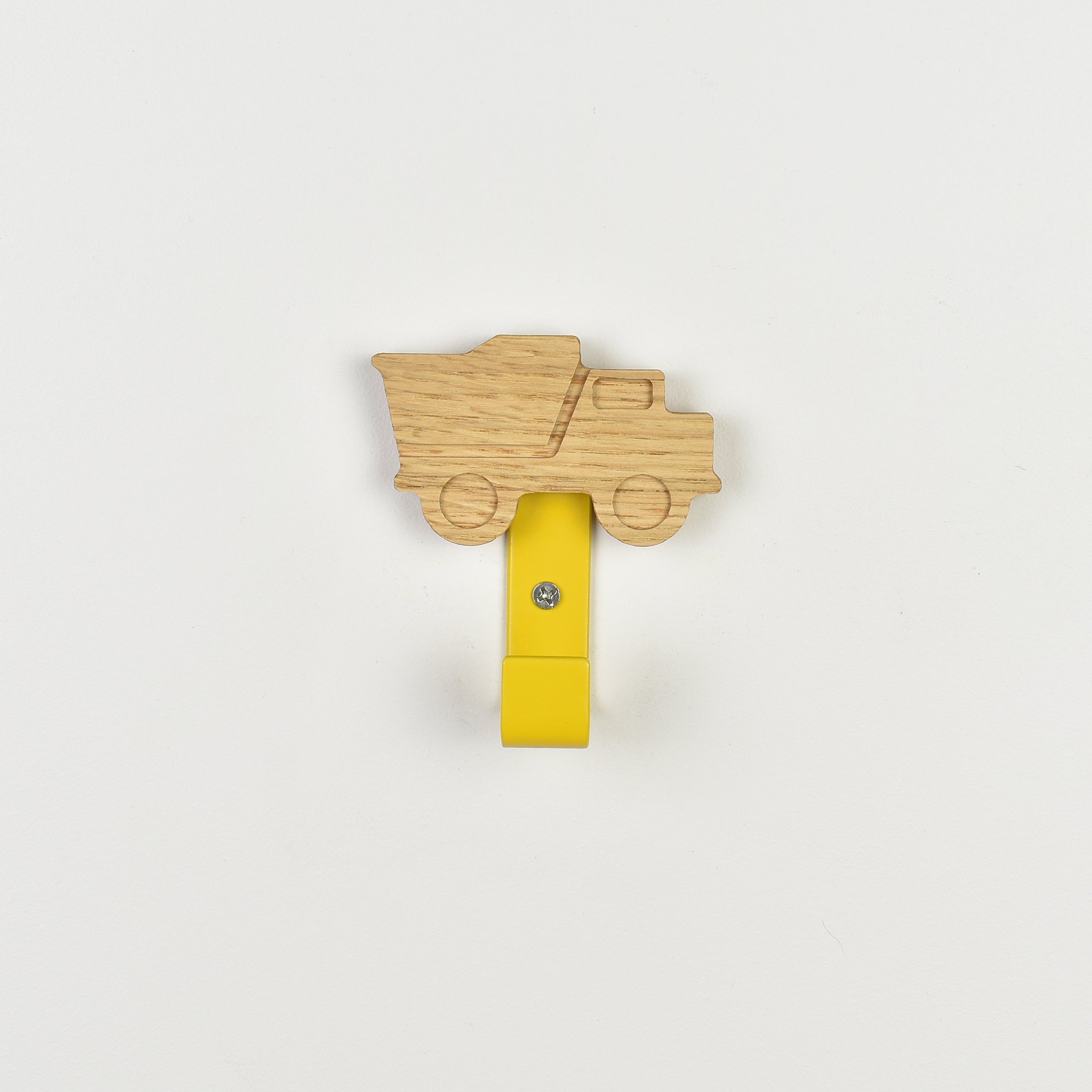 Construction wall hook front view - wooden vehicle nursery hook for children's room