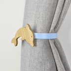 Ocean animal curtain tieback right side view - Dolphin oak tieback for kids