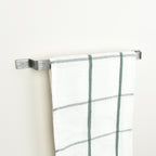Pewter towel rail left side view with tea towel - metal towel holder for kitchen and bathroom