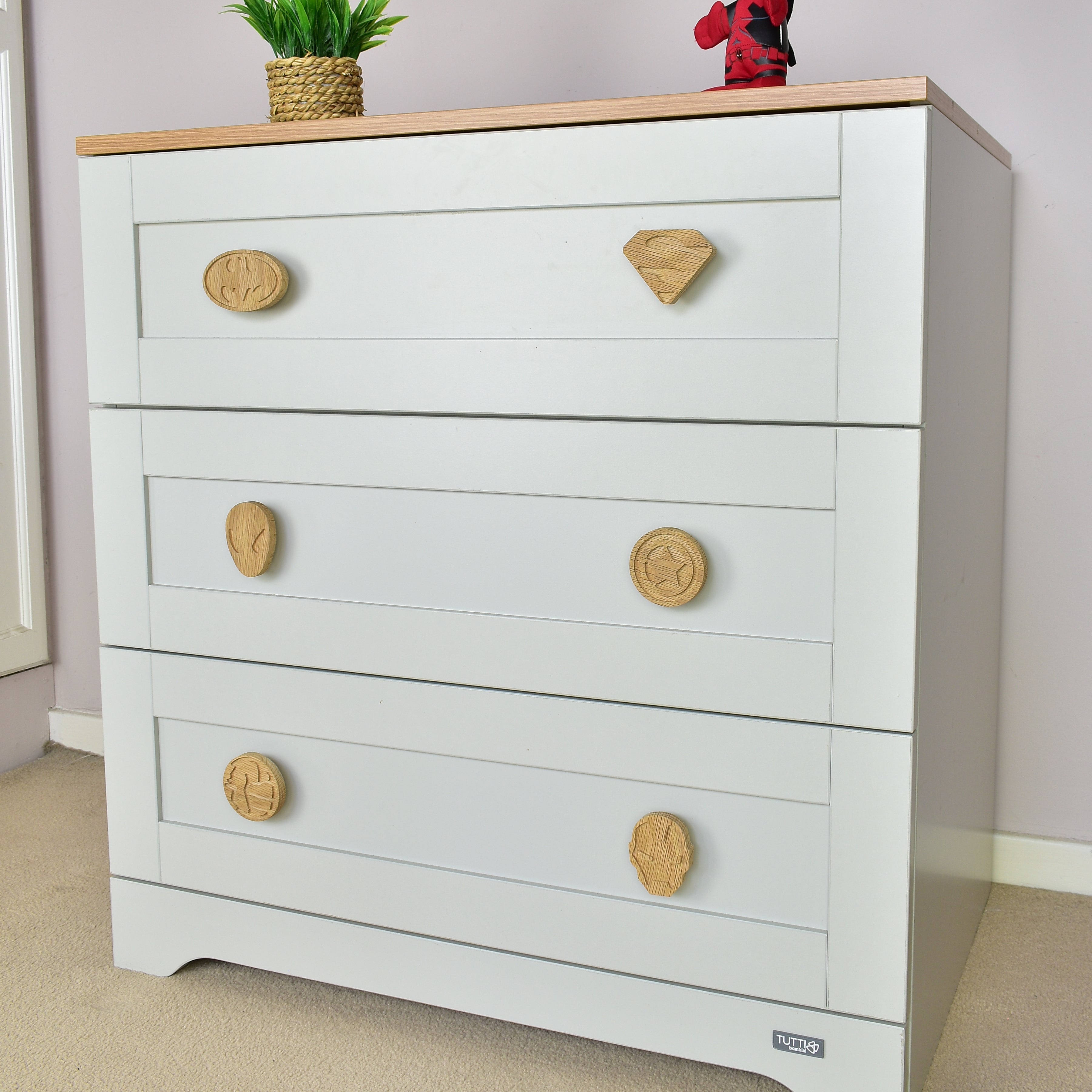 Superhero drawer knobs right angle - Batman Superman Spiderman Captain America Hulk Iron Man wooden handles