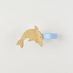Ocean animal curtain tieback front view - Dolphin oak tieback for kids