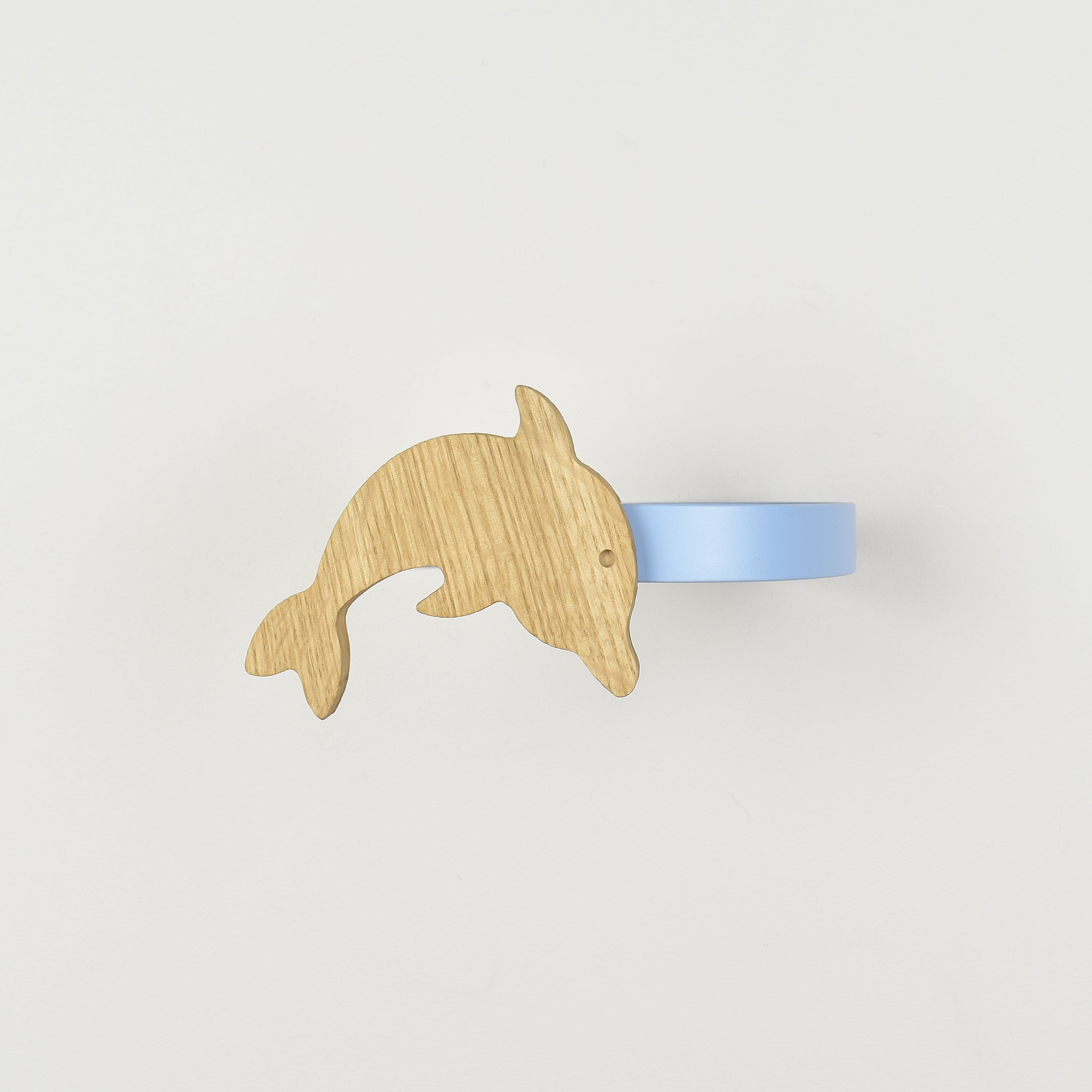 Ocean animal curtain tieback front view - Dolphin oak tieback for kids