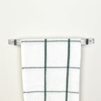 Pewter towel rail front view with tea towel - modern metal towel holder