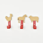 Farm animal wall hooks front view - chicken horse sheep wooden children's bedroom hooks