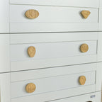 Superhero drawer knobs close-up left angle - Batman Superman Spiderman Captain America Hulk Iron Man oak