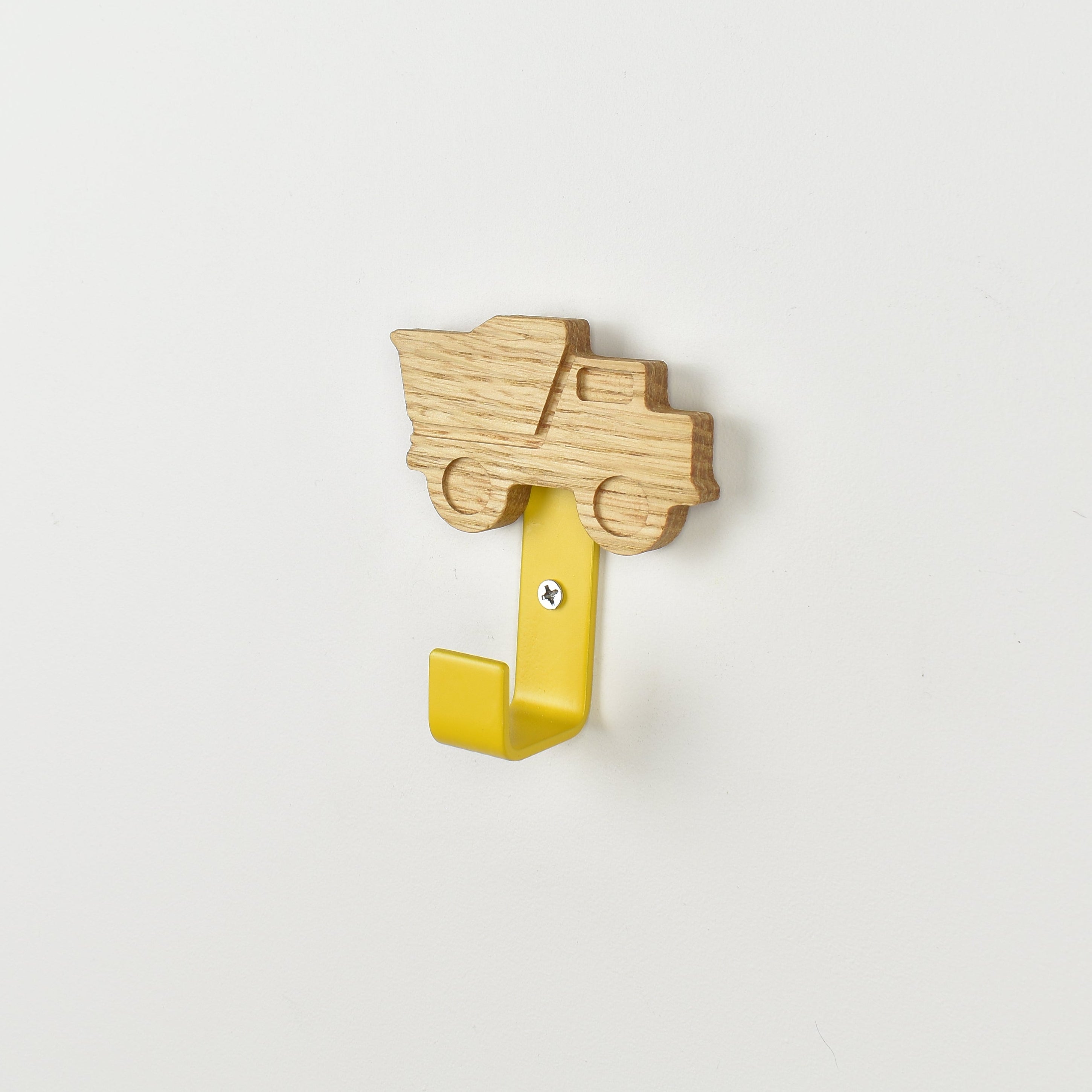 Dump truck wall hook - handcrafted oak vehicle nursery decor for kids bedroom