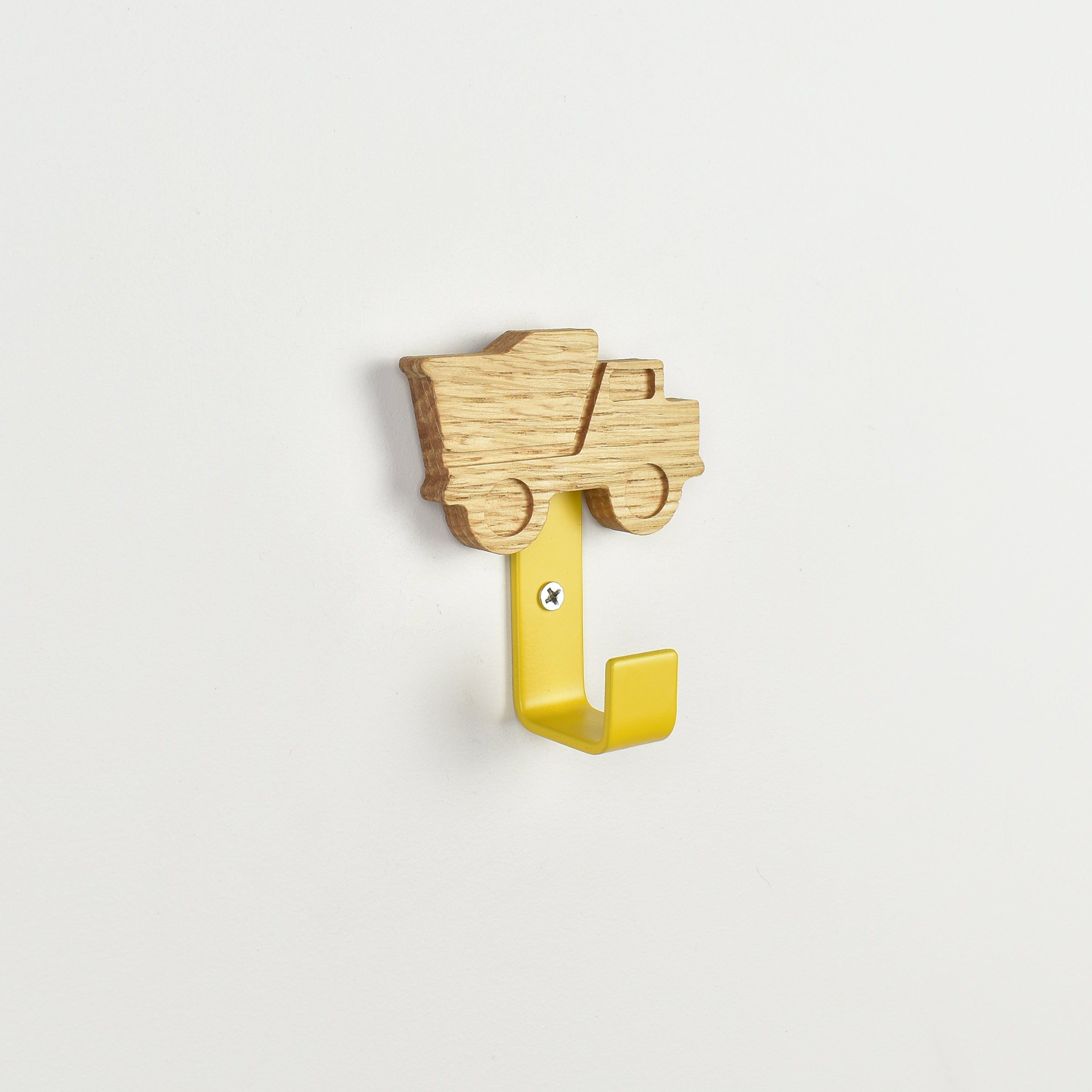 Dump truck wall hook side angle - oak construction vehicle bedroom decor for kids