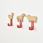 Farm animal wall hooks - chicken horse sheep oak nursery hooks for kids