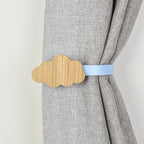 curtain tieback front view with grey curtain -cloud oak tiebacks for kids