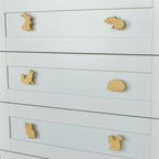 Woodland animal drawer knobs close-up right angle - Rabbit Mouse Fox Hedgehog Owl Squirrel