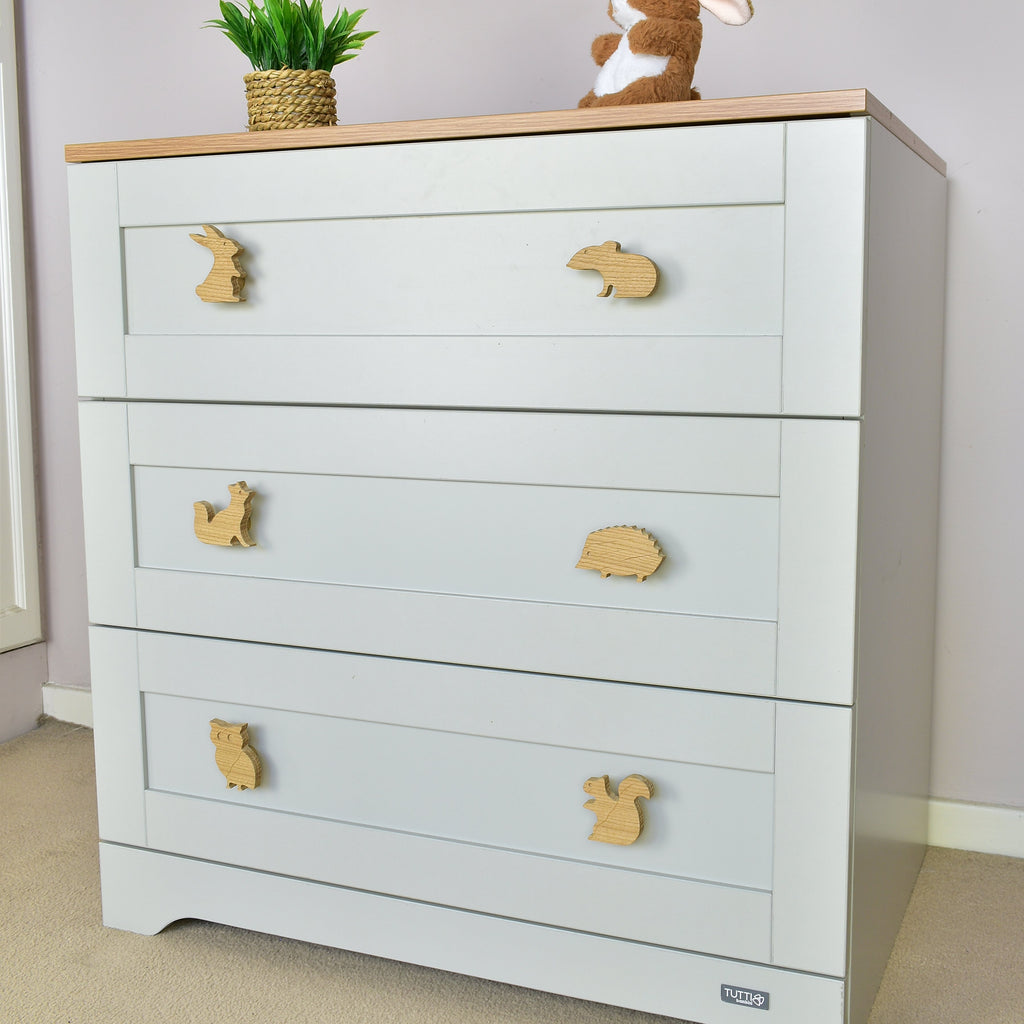 Woodland animal drawer knobs right angle - Rabbit Mouse Fox Hedgehog Owl Squirrel wooden handles