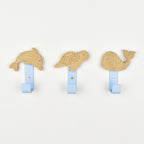 Ocean animal wall hooks front view -  dolphin turtle whale wooden children's bedroom hooks