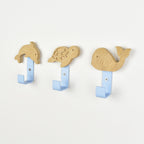 Ocean animal wall hooks - dolphin turtle whale oak nursery hooks for kids