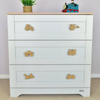 Transport oak drawer handles front view - 6 designs tractor helicopter monster truck train aeroplane motorbike kids nursery