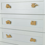 Vehicle oak drawer handles left view - tractor helicopter monster truck train aeroplane motorbike kids nursery decor