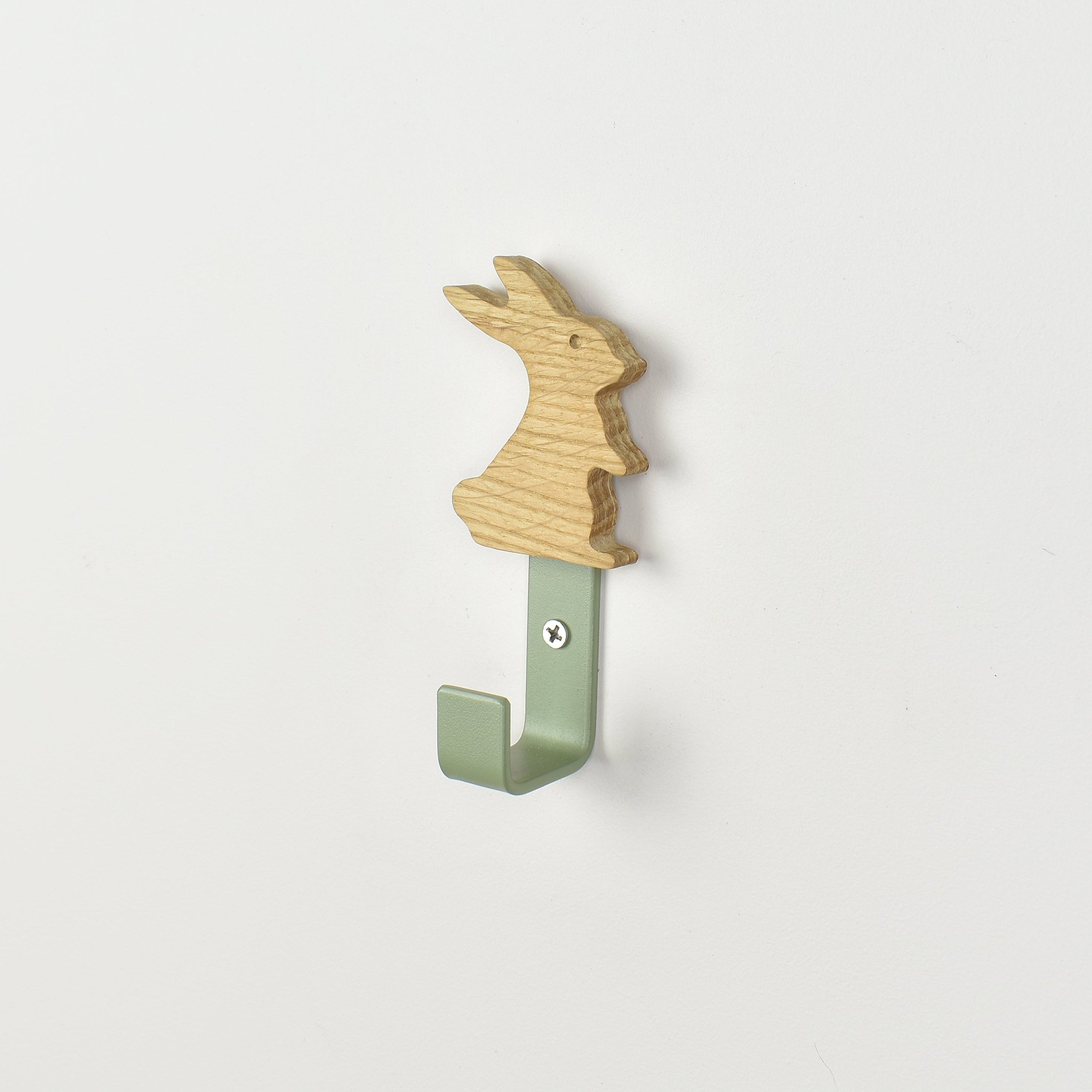 Rabbit wall hook - handcrafted oak woodland animal nursery decor for kids bedroom