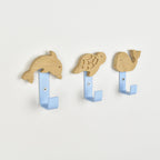 Ocean animal wall hooks side angle - dolphin turtle whale oak nursery decor