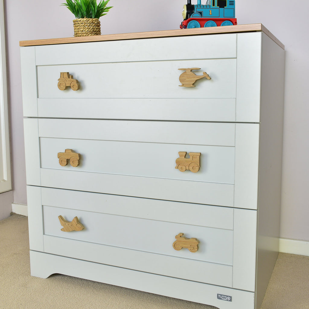 Transport oak drawer handles right angle - 6 designs tractor helicopter monster truck train aeroplane motorbike kids nursery