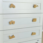 Transport oak drawer handles close-up left angle - tractor helicopter monster truck train aeroplane motorbike handcrafted detail