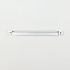 Front facing metallic silver steel towel bar on white wall - contemporary bathroom accessory