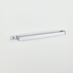 Left angle view of silver metal towel rail showing wall projection and mounting detail - durable bathroom hardware