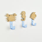 Ocean animal wall hooks side angle - crab seahorse angelfish oak bedroom decor