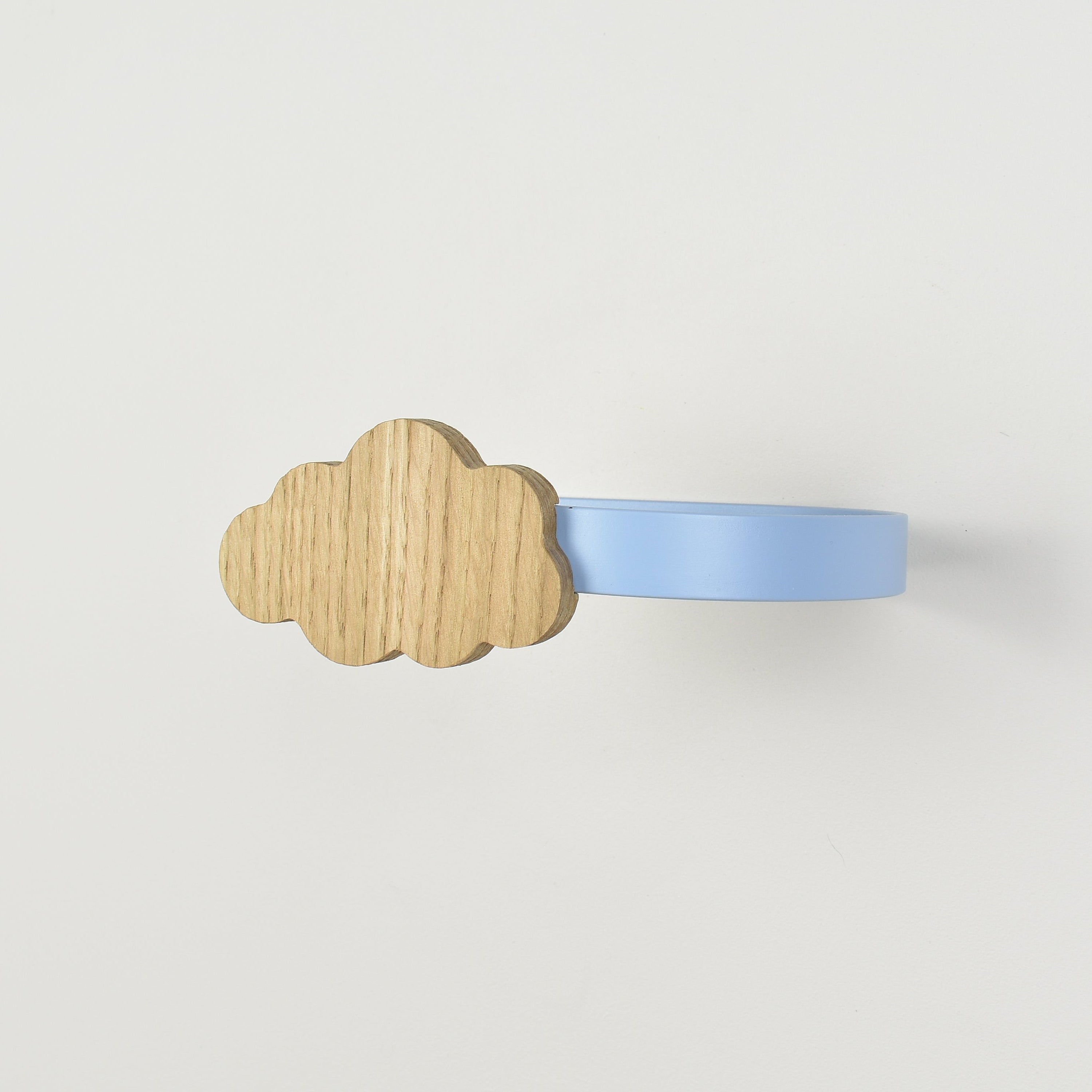 Cloud curtain tieback side view showing metal tieback - oak tiebacks for kids