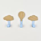 wall hooks front view - hot air balloon and cloud wooden hooks for children's room