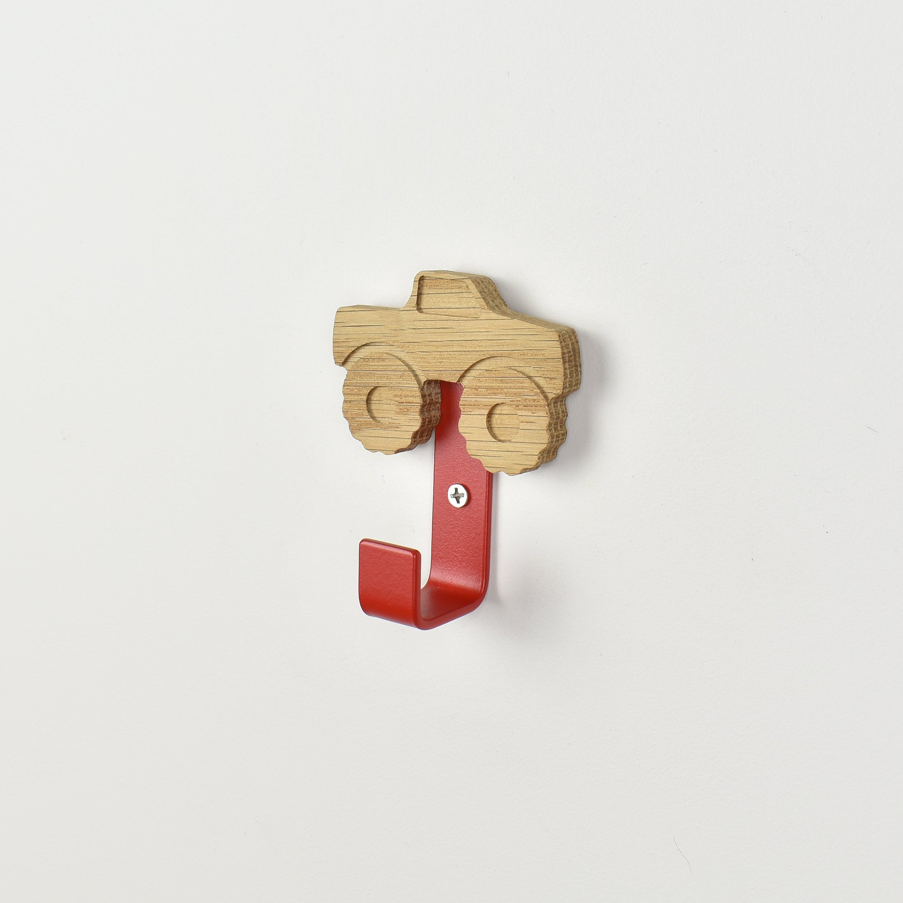 Monster truck wall hook - handcrafted oak vehicle nursery decor for kids bedroom