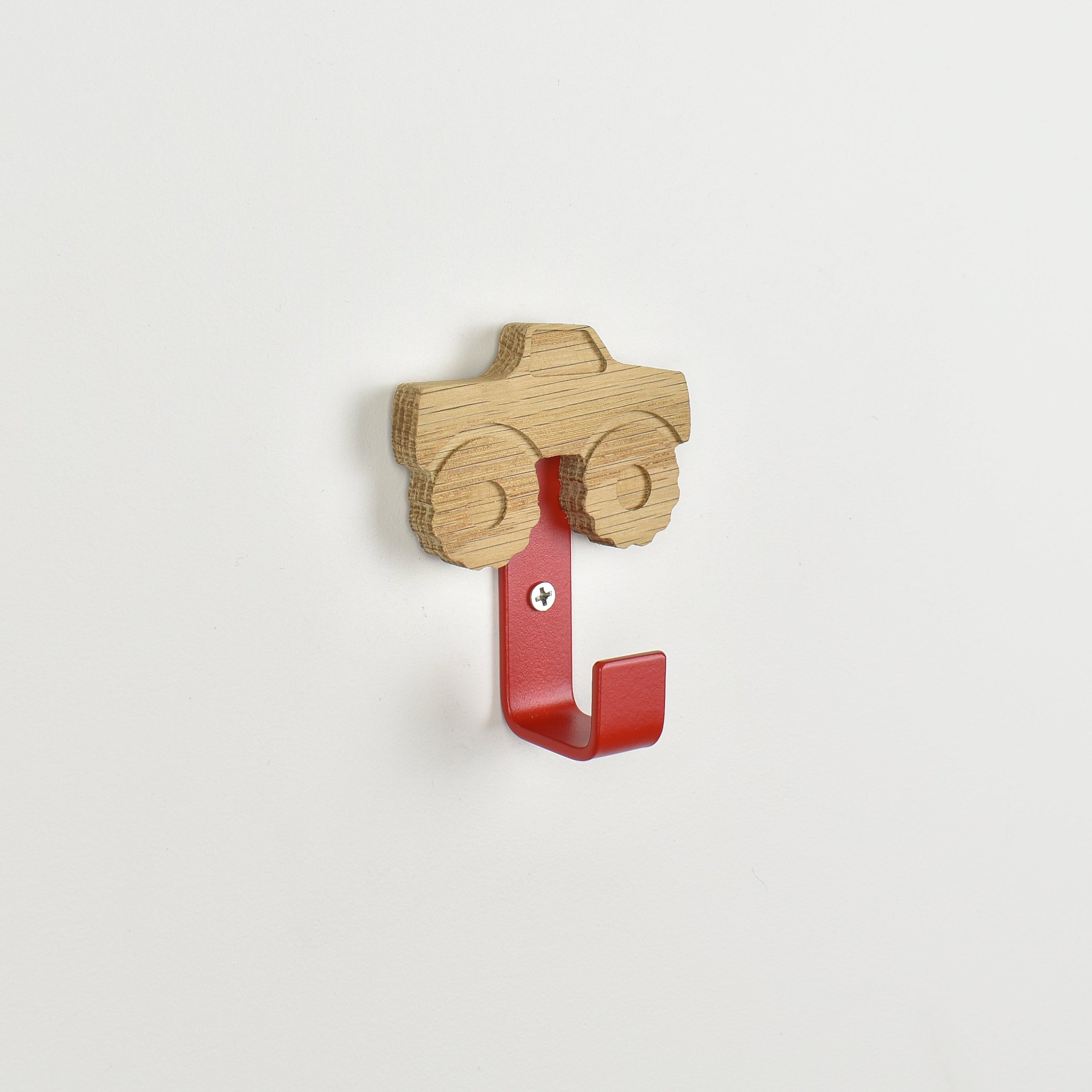 Monster truck wall hook side angle - oak construction vehicle bedroom decor for kids