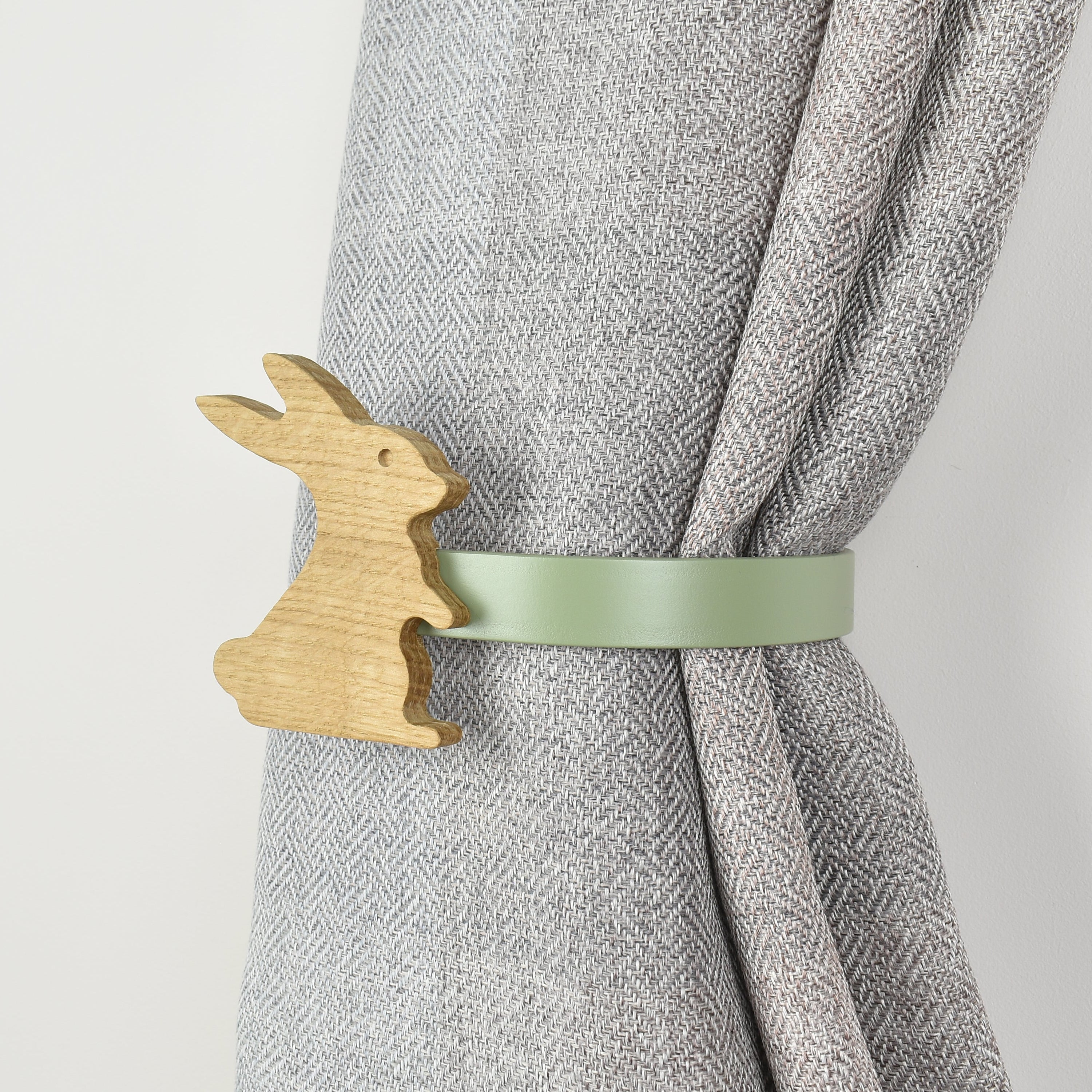 Woodland curtain tieback right side view - rabbit oak tieback for kids
