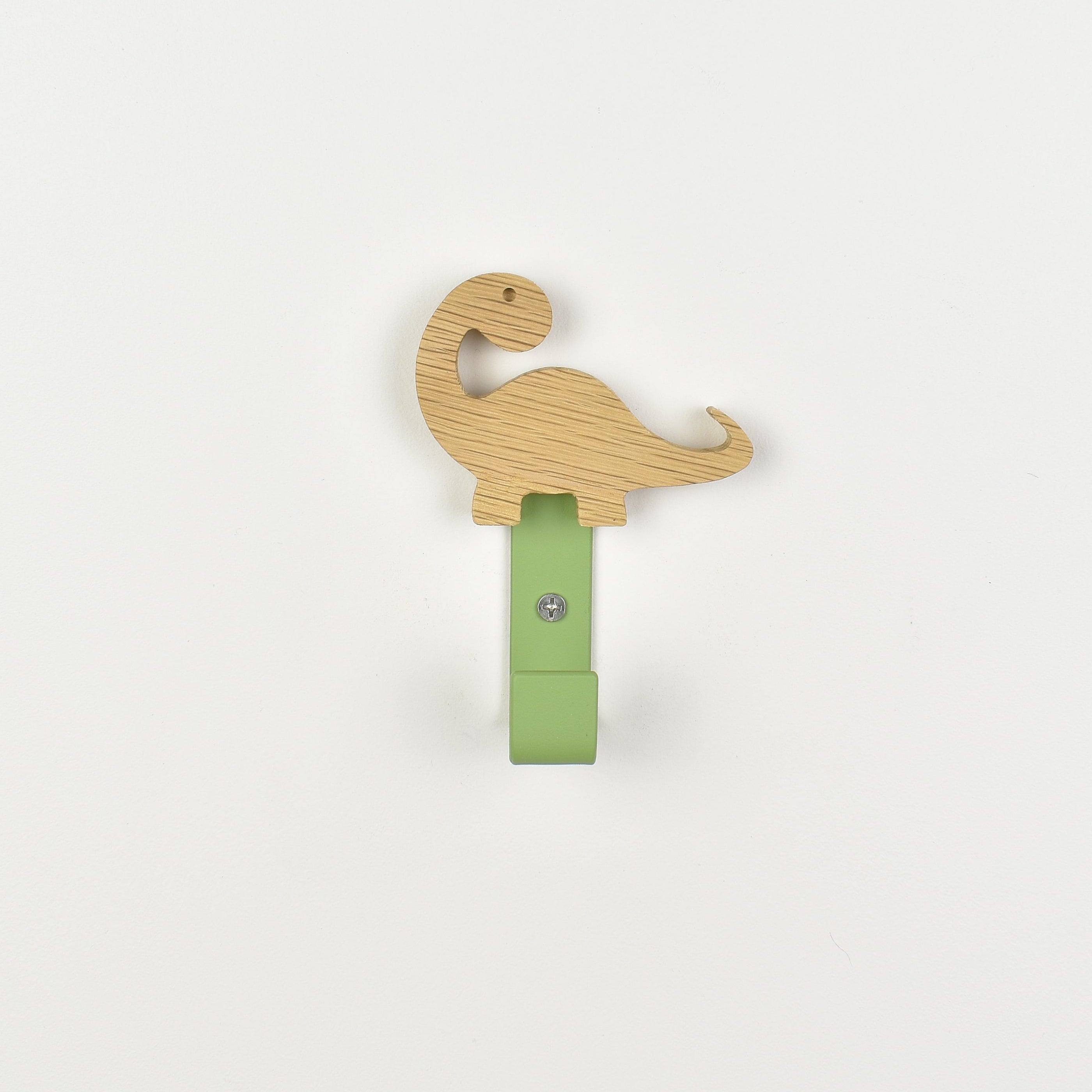 Brachiosaurus  metal wall hook front view - wooden dinosaur  hook for children's room