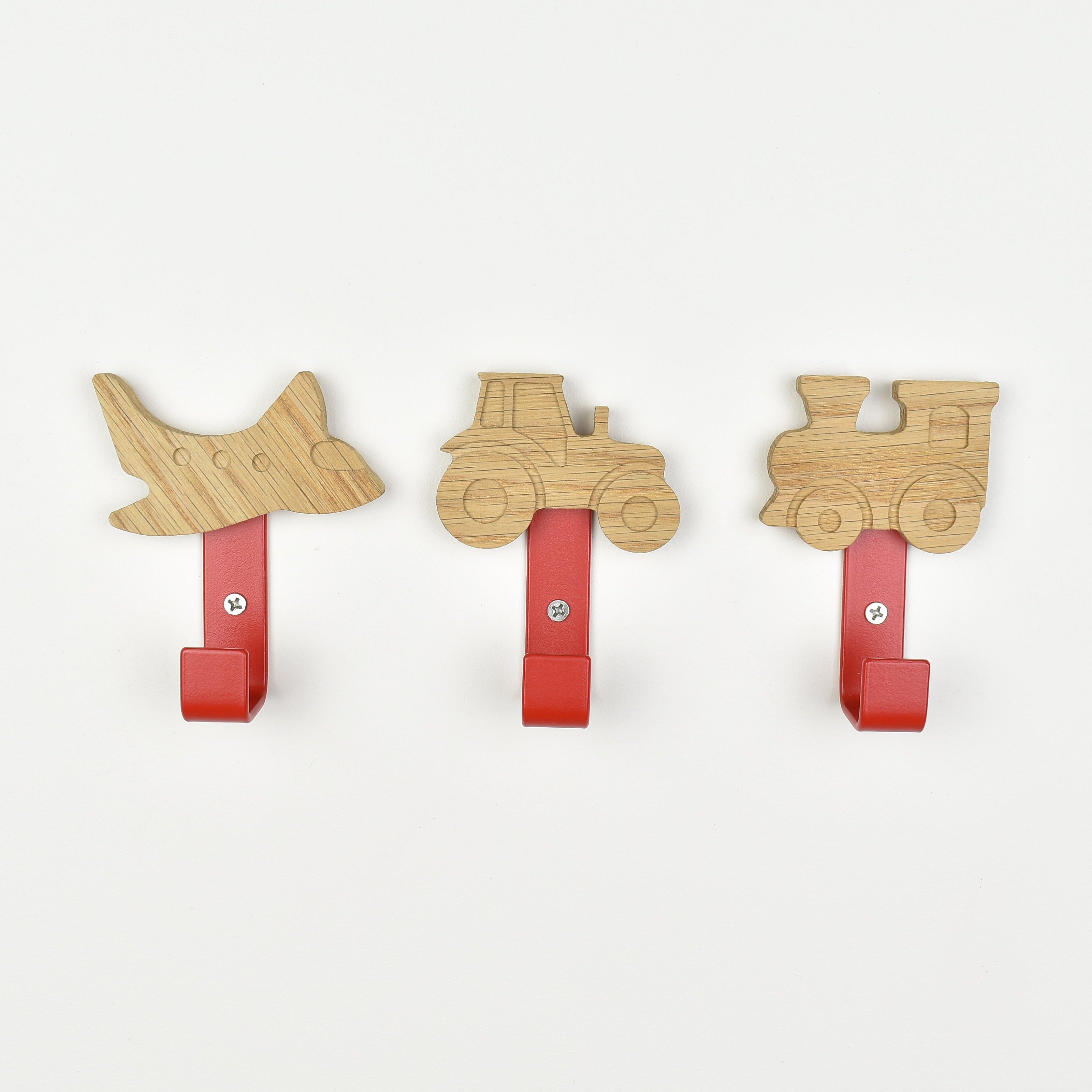 Transport vehicle wall hooks front view - airplane tractor train wooden hooks for children's room