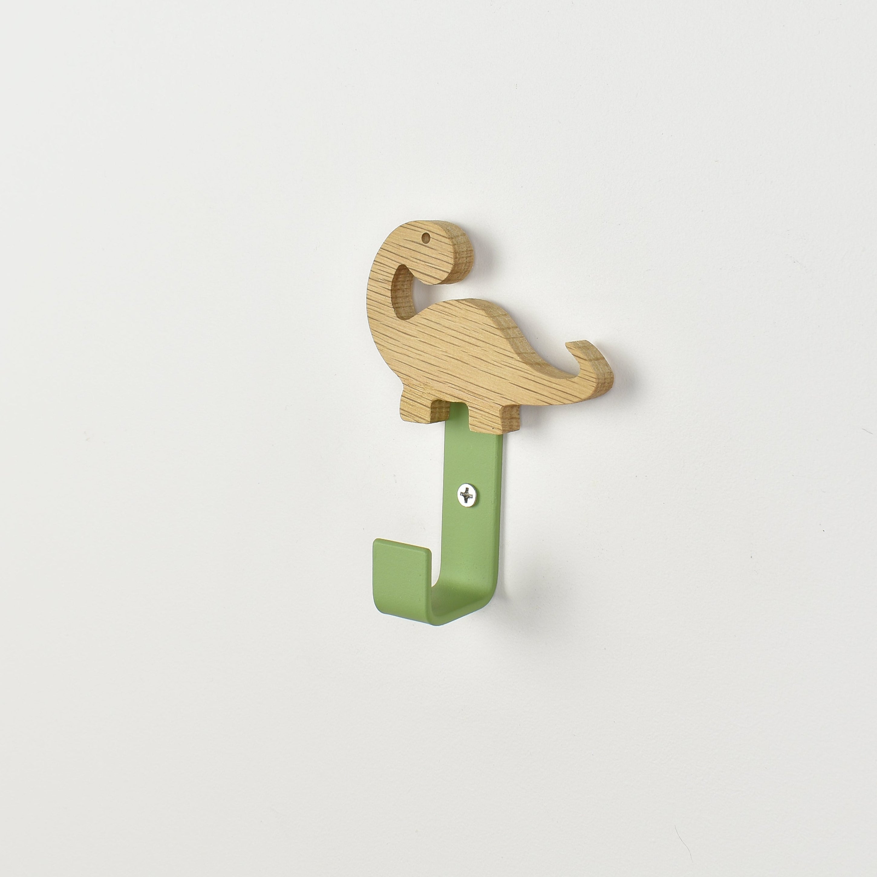 Brachiosaurus steel wall hook - handcrafted oak dinosaur decor for kids bedroom