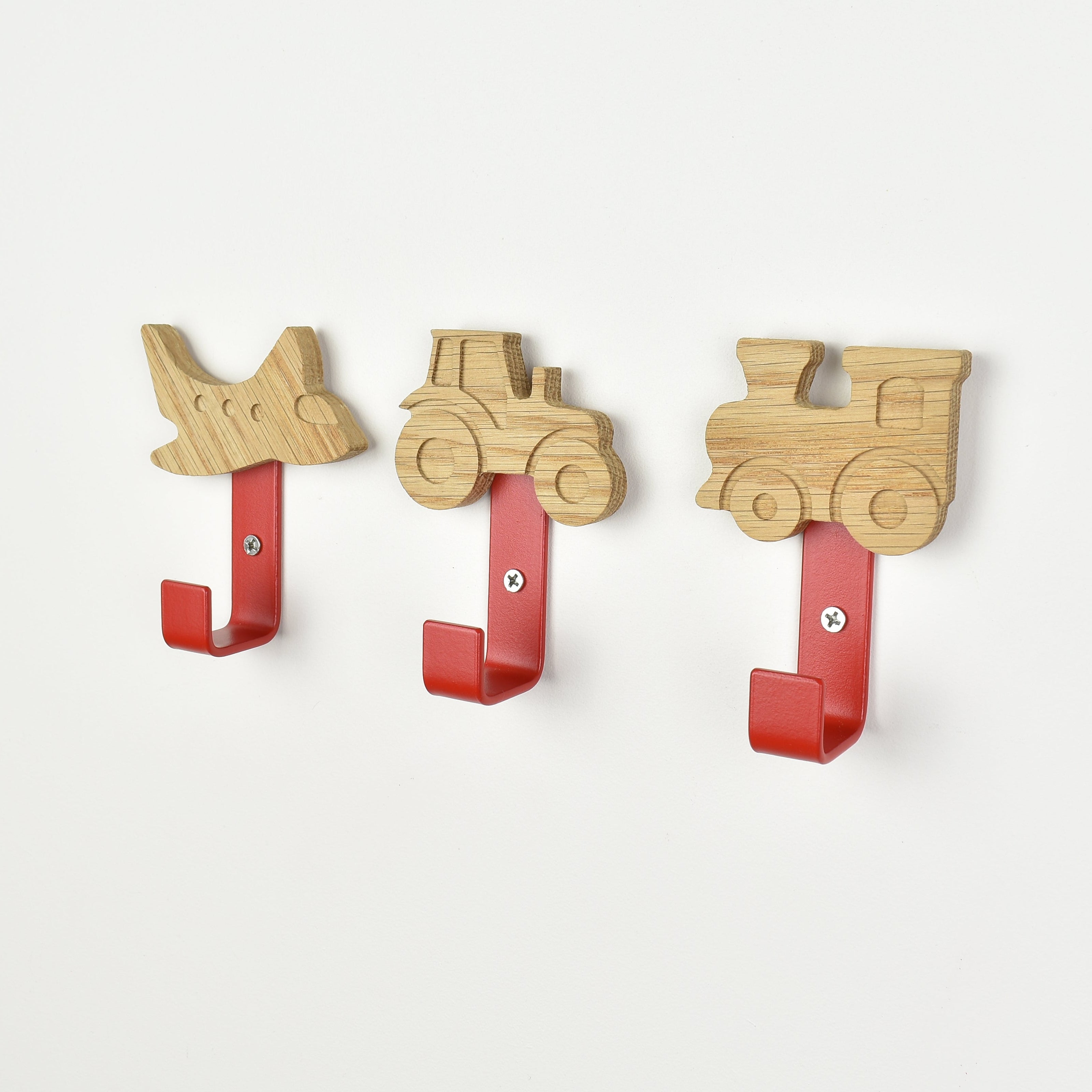 vehicle wall hooks - airplane tractor train oak nursery decor for kids bedroom