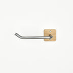oak and pewter steel bar toilet roll holder - front view showing fixings