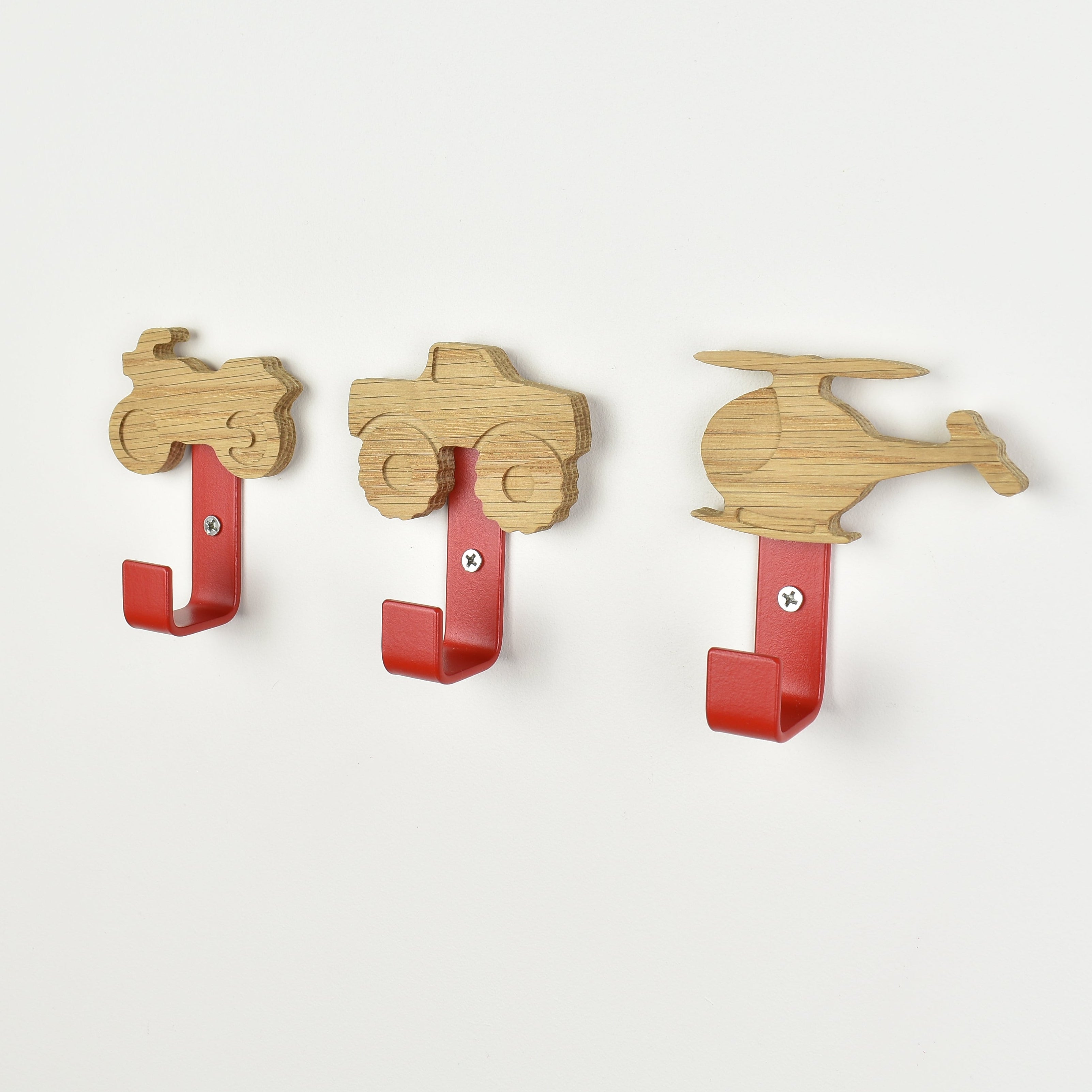 vehicle wall hooks - helicopter monster truck motorbike oak nursery hooks for kids