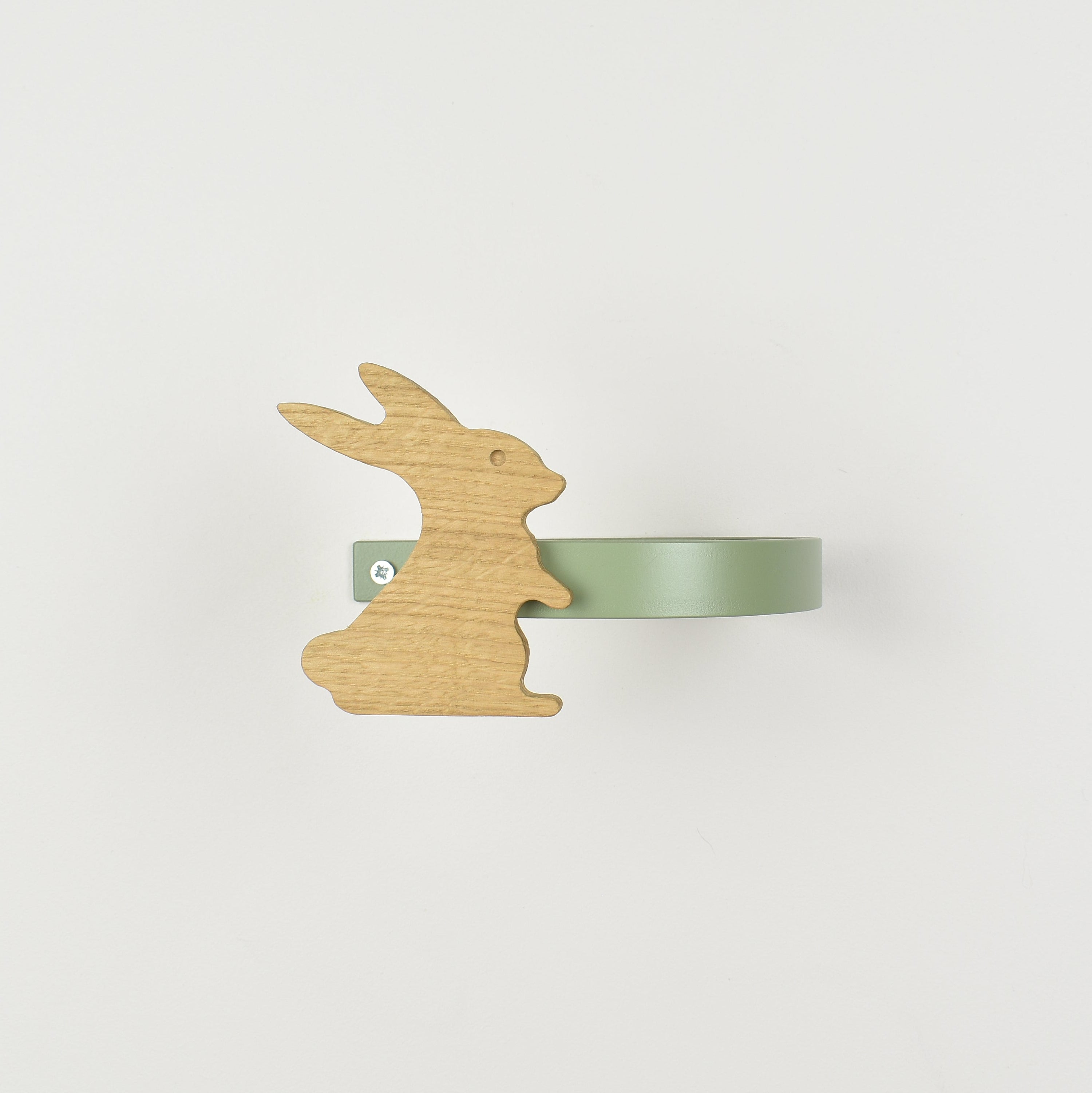Woodland animal curtain tieback front view - Rabbit oak tieback for kids