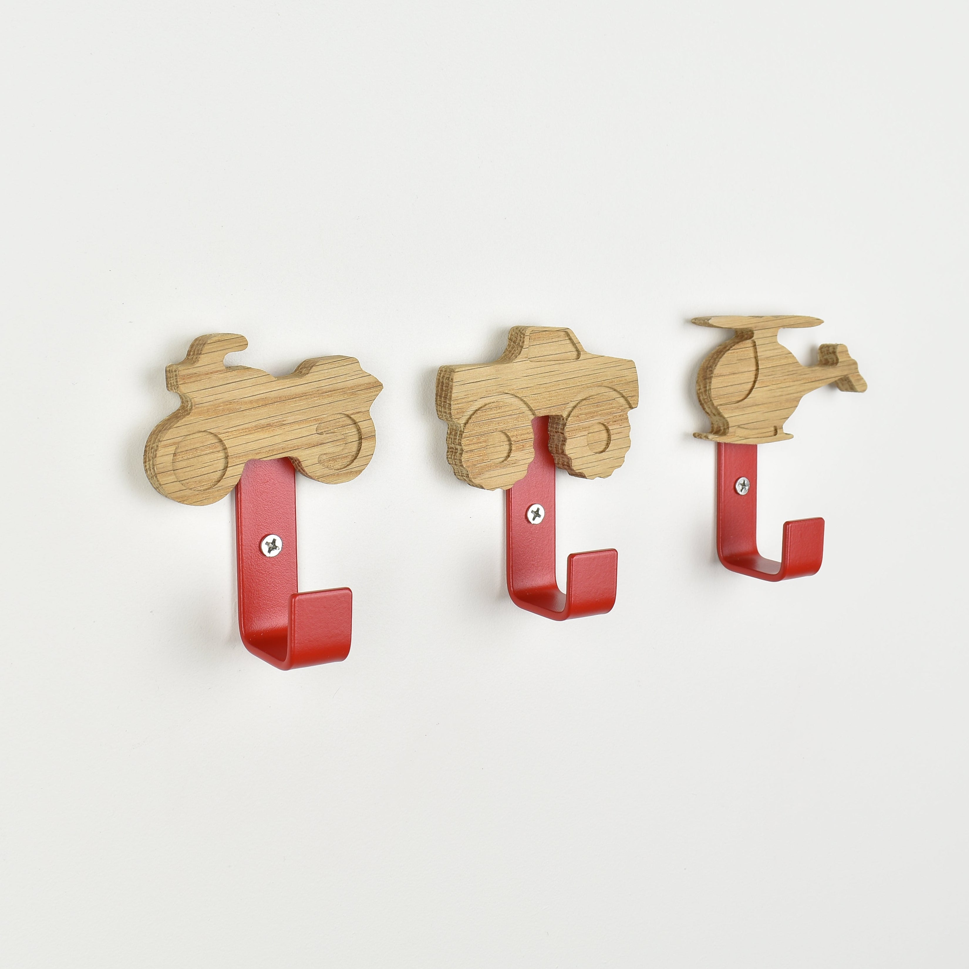 Vehicle wall hooks side angle - motorbike monster truck helicopter oak nursery decor