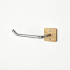 pewter steel bar with oak fixing toilet roll holder right view showing close up of fixing