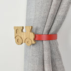 Transport theme curtain tieback right side view - Train oak tieback for kids
