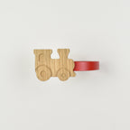 Vehicle curtain tieback front view - Train oak tieback for kids