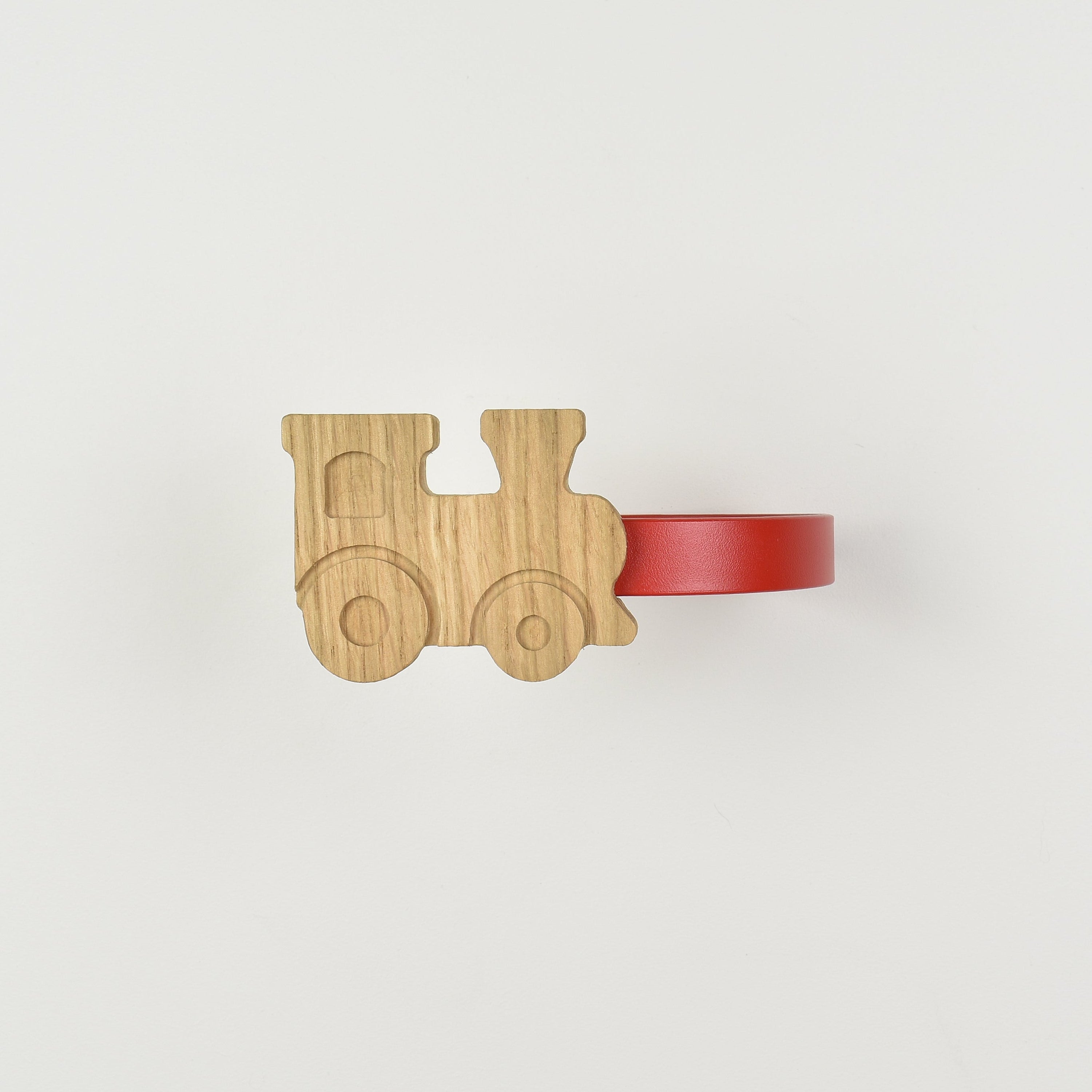 Vehicle curtain tieback front view - Train oak tieback for kids