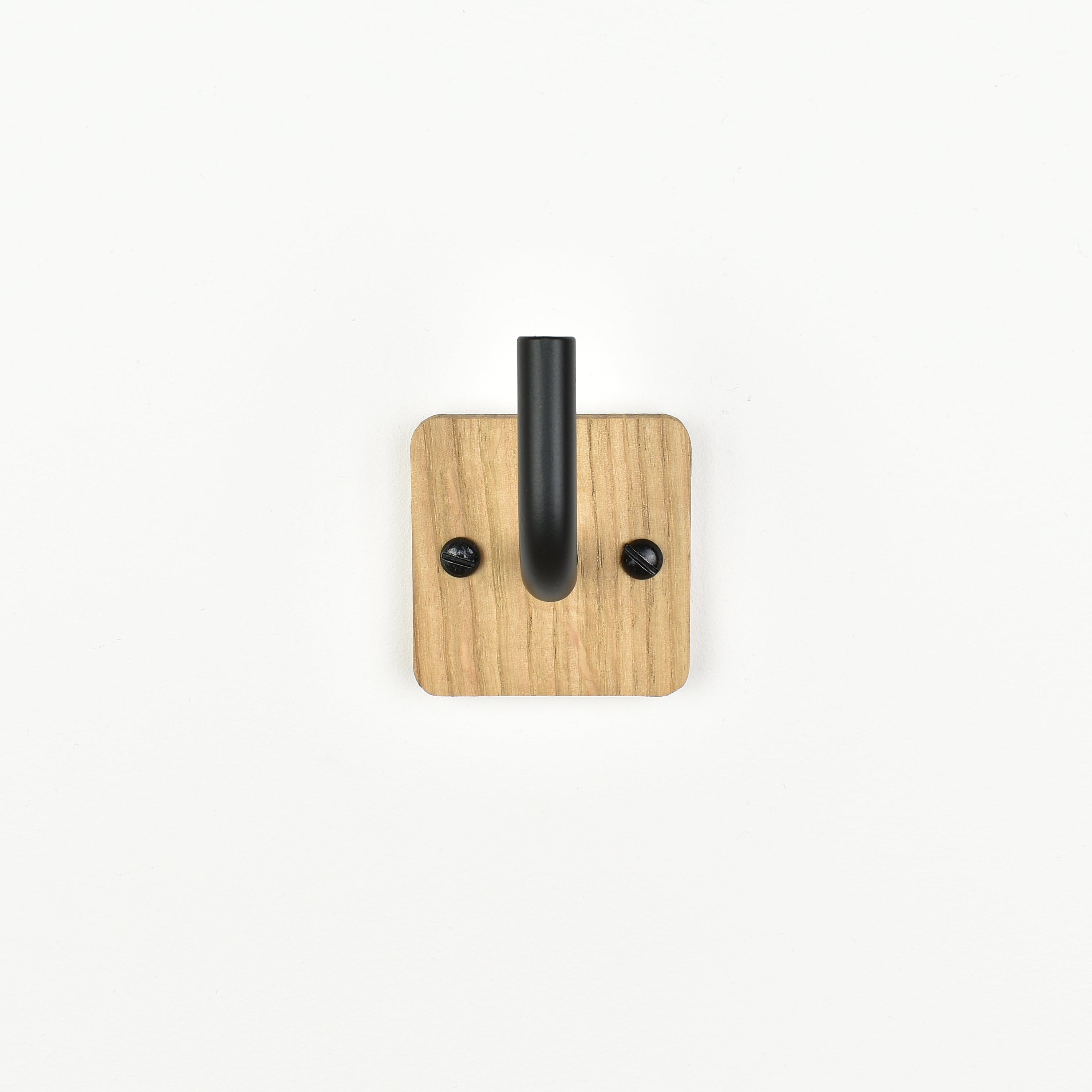 solid oak wall hook with black metal bar - front view