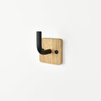 solid oak wall hook with black metal bar - side view