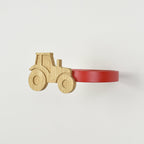 Farmyard curtain tieback side view showing metal tieback - oak tiebacks for kids